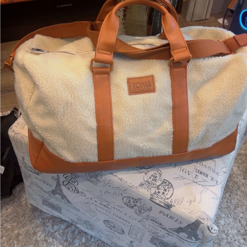 TOMS Cream and Brown Duffel Bag